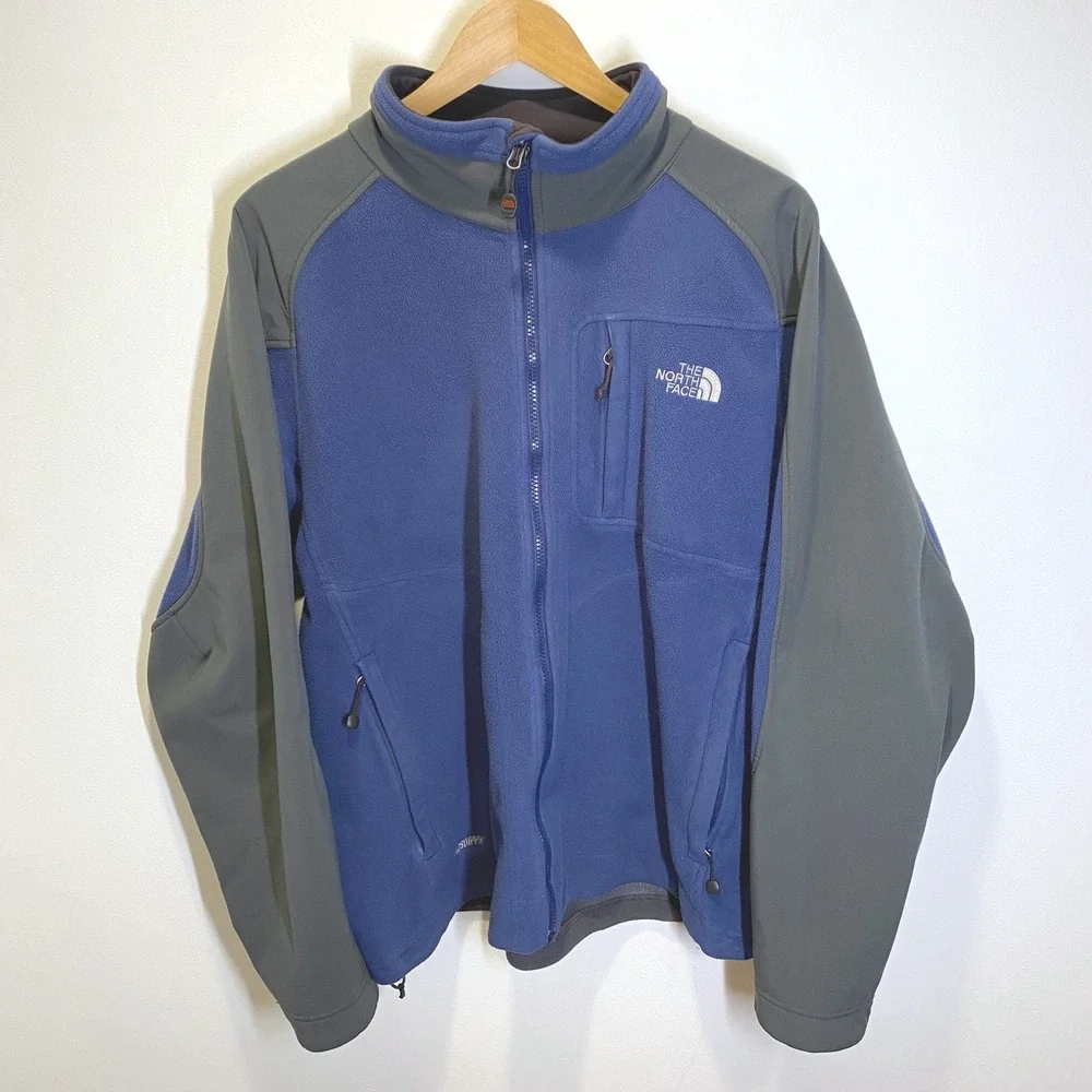 The North Face Fleece Jacket Mens L Blue Good Y2K Hybrid Softshell Mock Neck